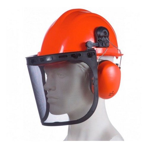 Casque forestier complet : Kit forestier constitué d’un casque avec bandeau anti-sueur, une coiffe textile et une mousse confort. Un casque anti-bruit et une visière grillagée.