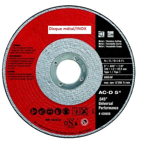 Disque à tronçonner inox 125 x 1.0mm