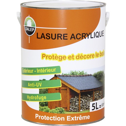 Lasure Acrylique Protection Extrême (5L) Protège et décore les bois neufs et anciens. Imperméabilise le boiset le protège contre les rayons UV du soleil.Qualité Professionnelle