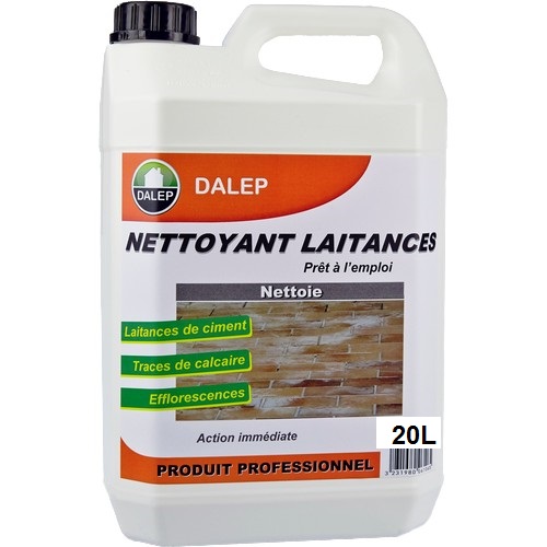 DALEP Nettoyant Laitances de ciment (20L) enleve les traces de ciment, béton, laitances, chaux, tartre sursurfaces dures.